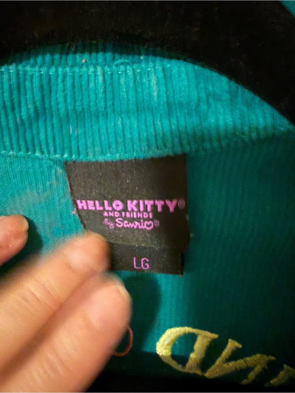 Hello Kitty Teal Corduroy Button-Down Shirt with Colorful Back Graphic - Picture 5 of 8